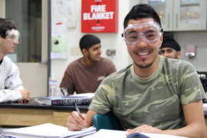 Student wearing safety goggles